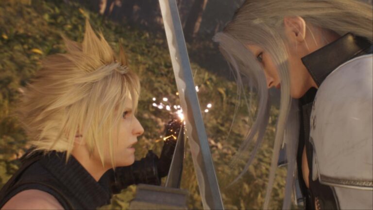Cloud and Sephiroth clashing blades in Final Fantasy 7 Rebirth (Image via Square Enix)
