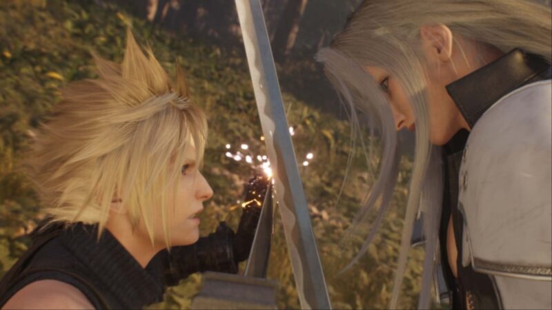 Cloud and Sephiroth clashing blades in Final Fantasy 7 Rebirth (Image via Square Enix)