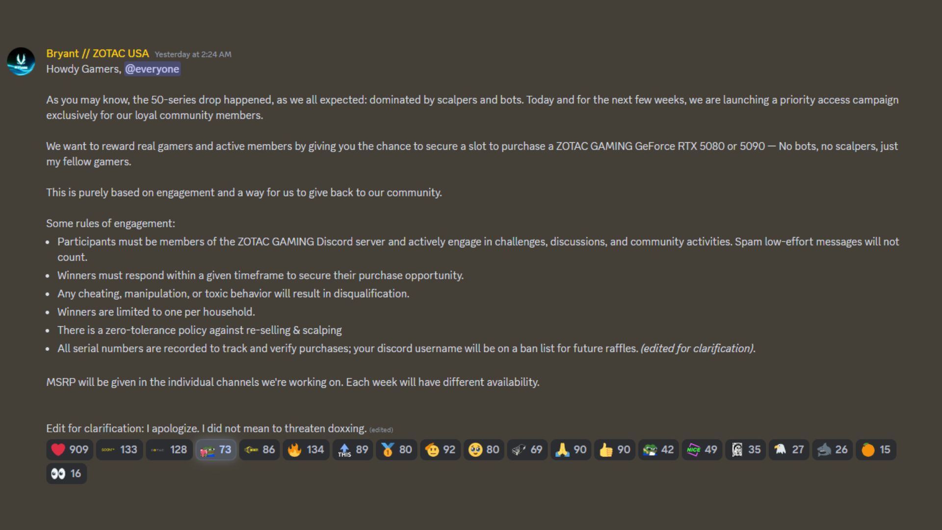Zotac Discord Server Announcement (Image via: ZOTAC USA Discord Server)
