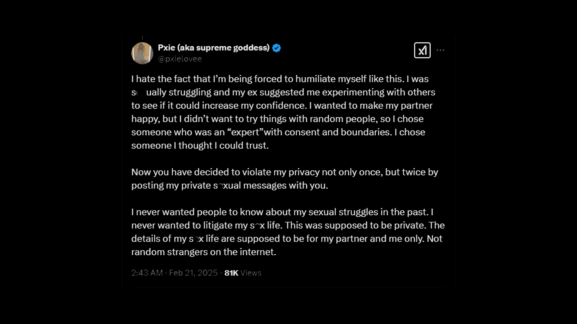 Pxie's tweet