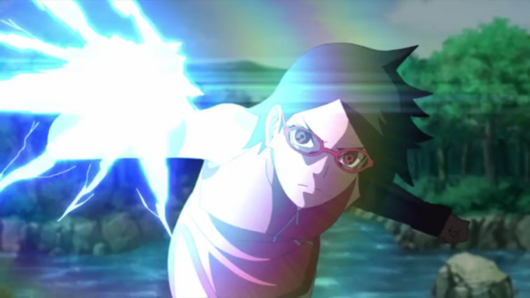 Sarada using the Chidori in the anime (Credit: Studio Pierrot)
