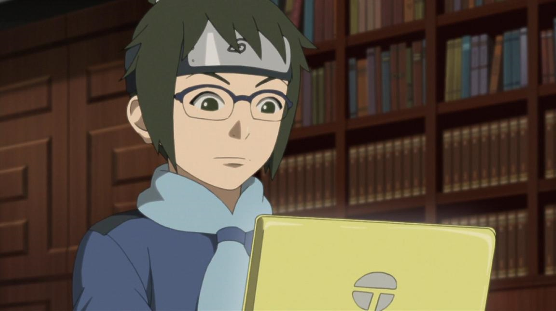Denki as a Chunin using his portable computer in Boruto