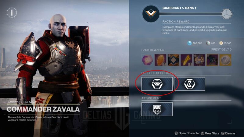 Destiny 2 Zavala Focused Decoding Menu Location