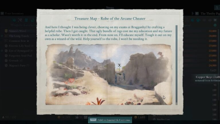 The clue for the Robe of the Arcane Cheater treasure map in Avowed (Image via Xbox Game Studios)