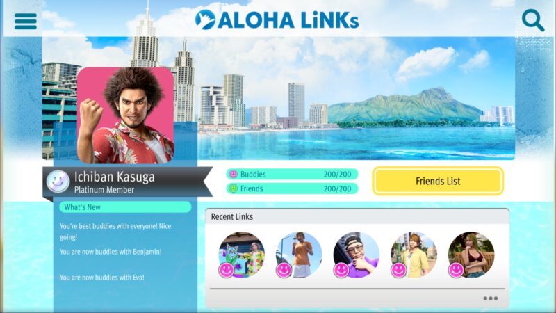 Alola Links app UI in Pirate Yakuza in Hawaii (Image via SEGA)