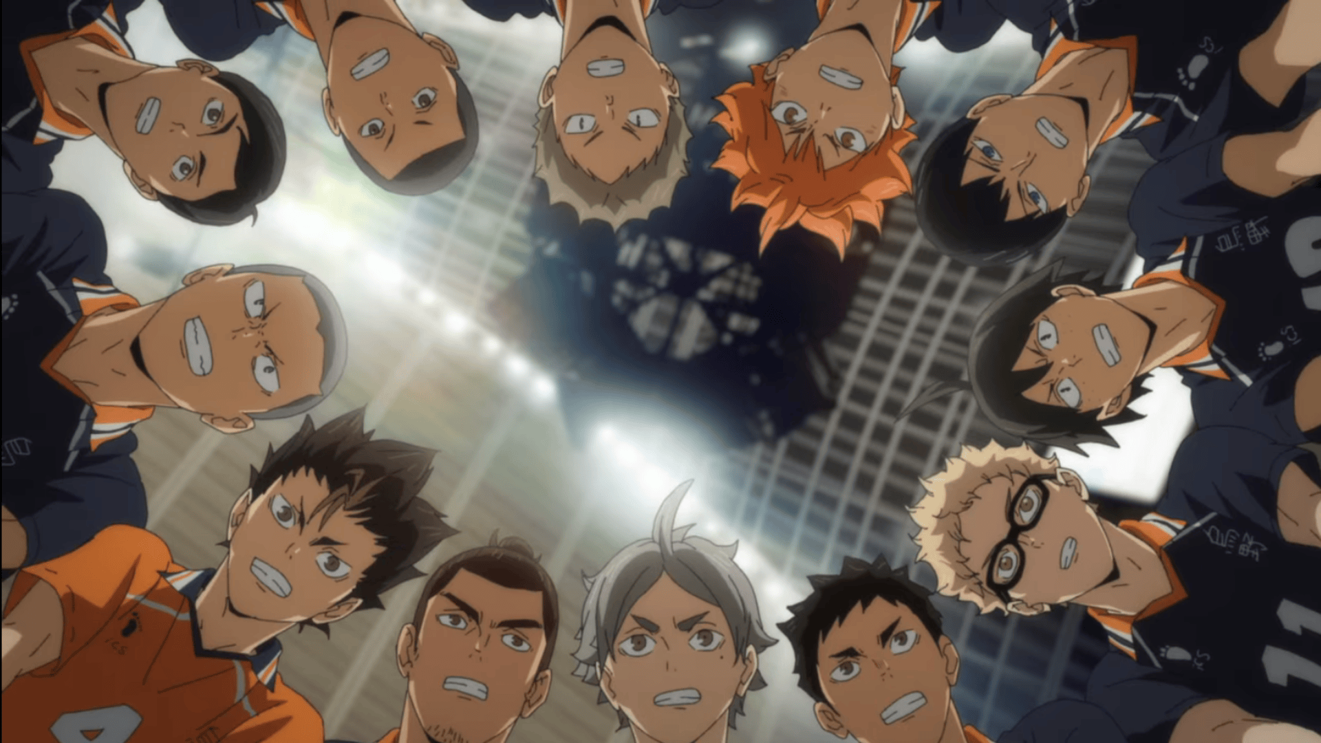 The Karasuno team playing at the Nationals