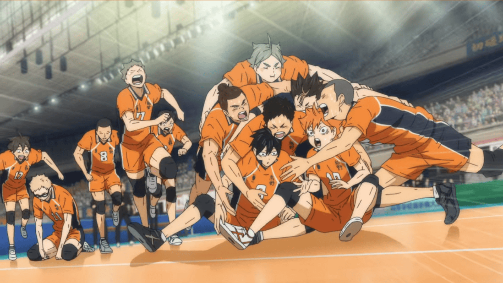 Team Karasuno advancing to the third round of the tournament in Haikyuu