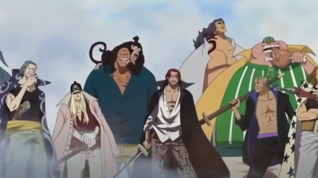 Shanks and his Red Hair Pirate Crew as seen in anime (Image via Toei Animation)