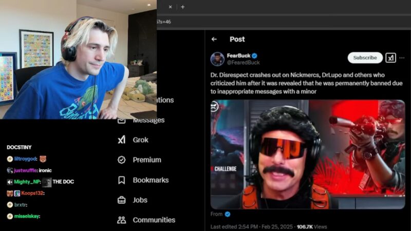 xQc Calls Out “Dumba**” Dr DisRespect for His Criticisms of Nickmercs and DrLupo