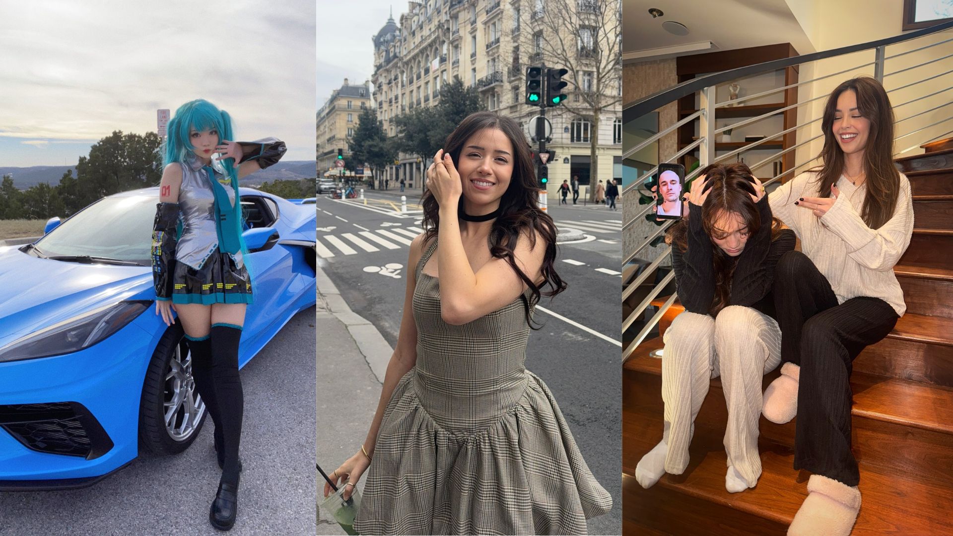 Just Chatting Twitch streamers Valkyrae, Cinna, Pokimane, and Emiru. (Image via @Pokimanelol @Valkyrae @emiru/ X)