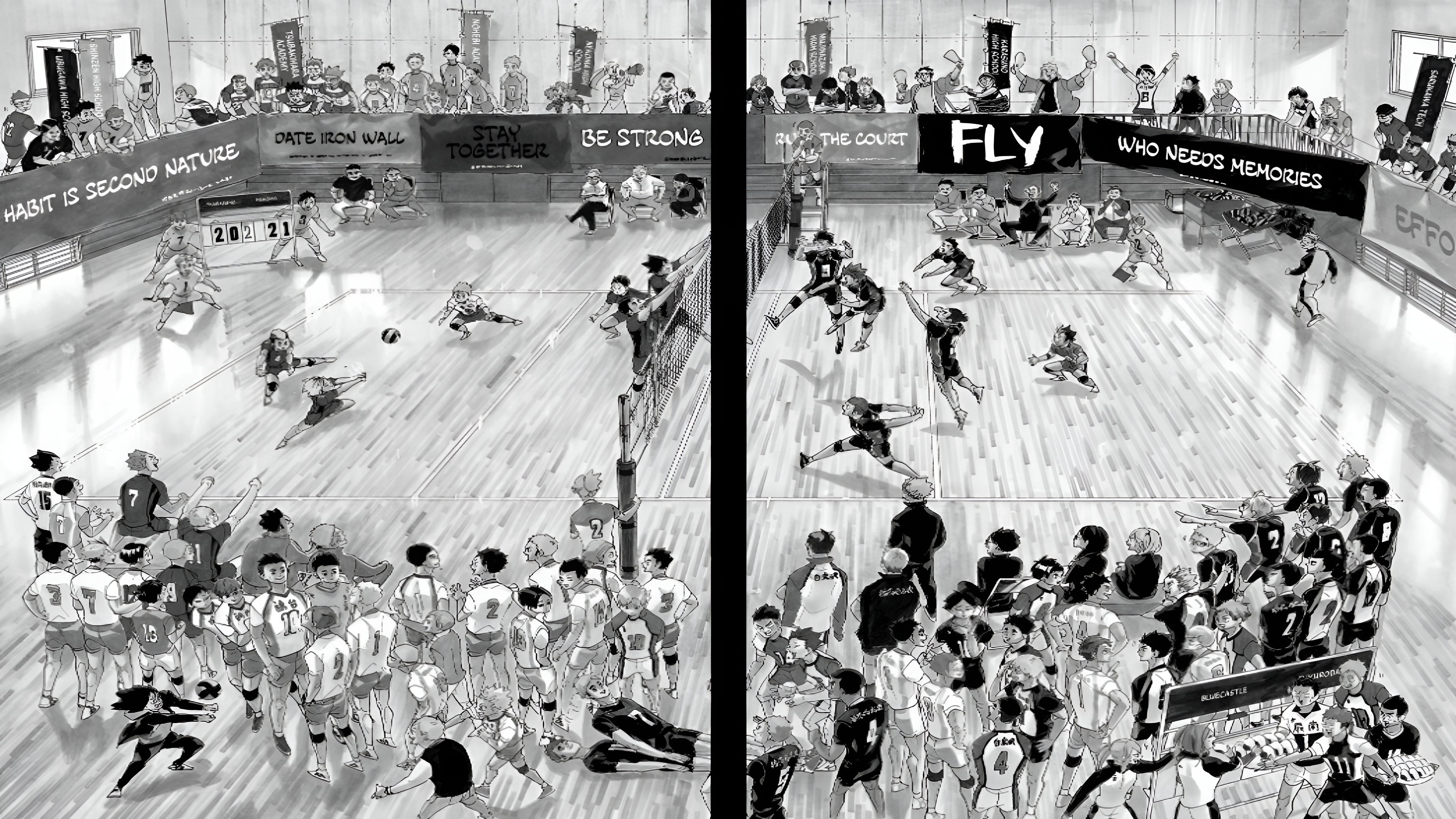 Hinata and Kageyama facing each other with their respective teams in the last chapter of Haikyuu manga