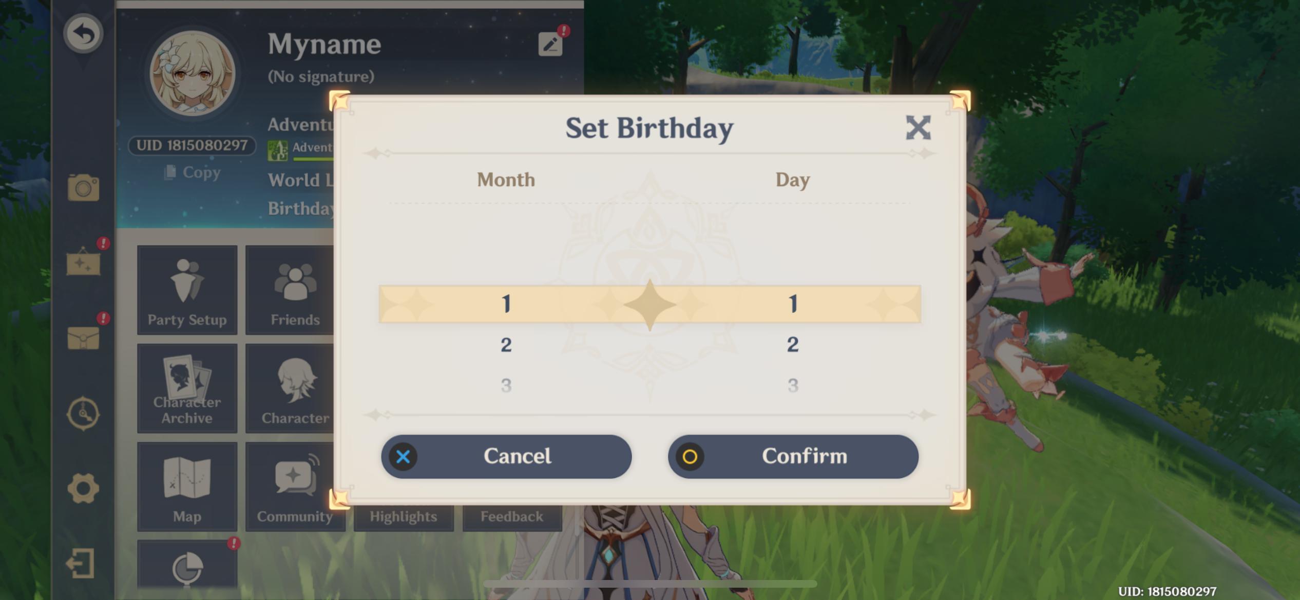 Set your Birthday (Image via HoYoverse)