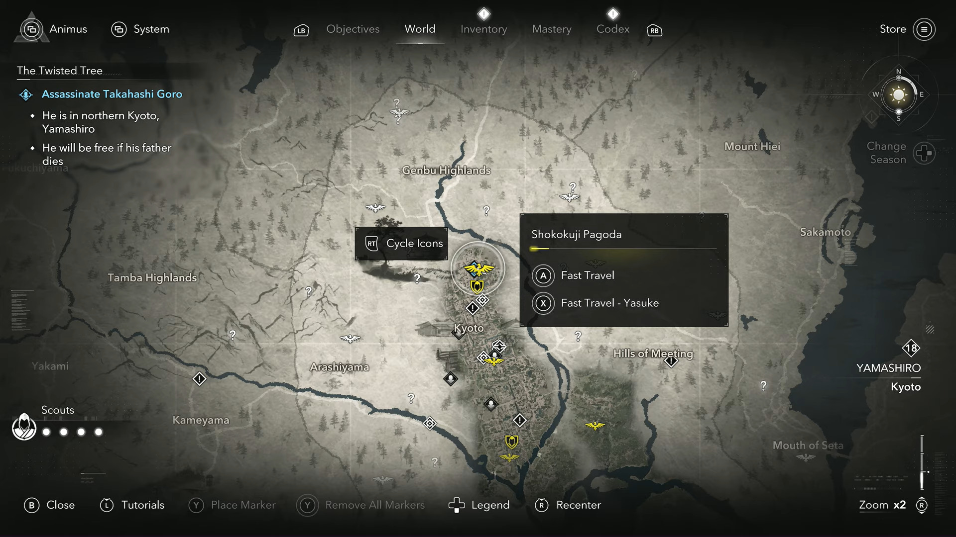 Takahashi Goro's locaiton on the map (Image via Ubisoft and @LunarGuides/YouTube)