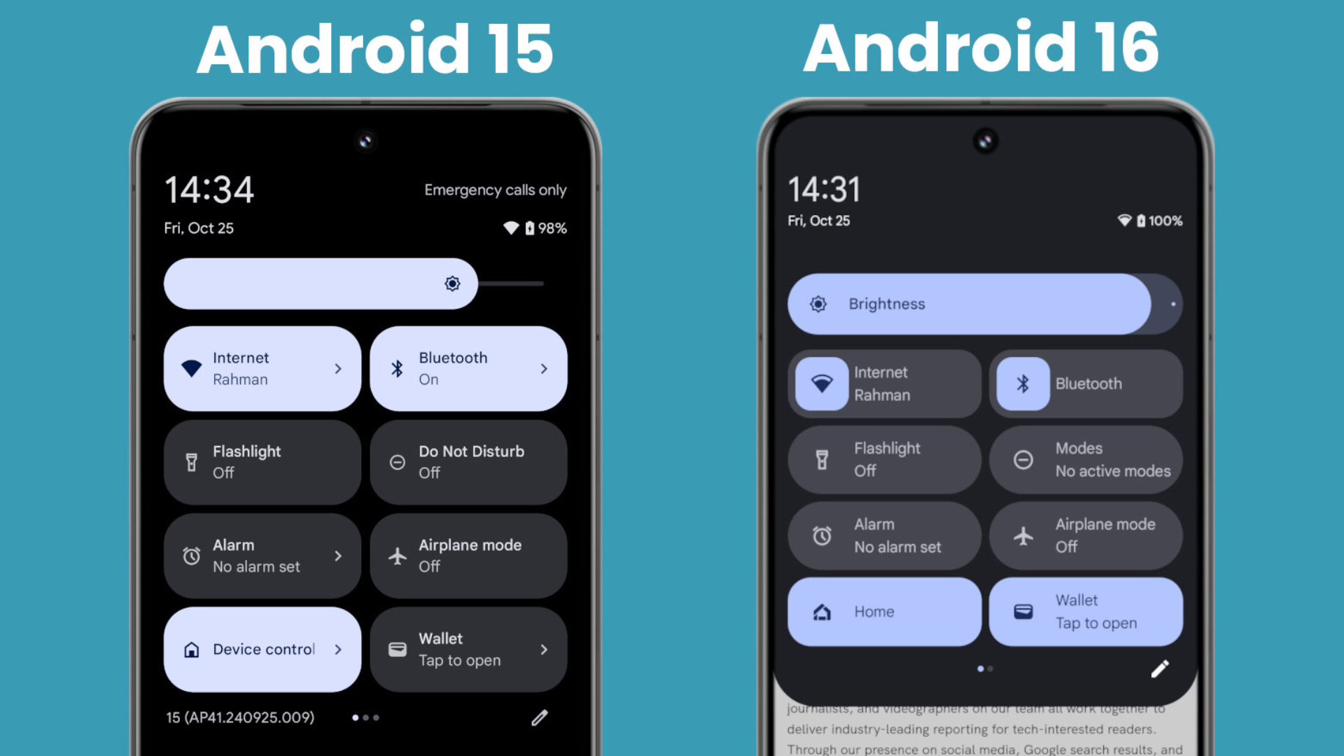 Android 16 UI Change Compared to Android 15 (Image via: Google)