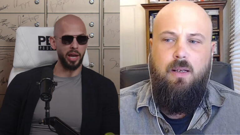 Andrew Tate and MilkBarTV in images (Image via @MilkBarTV, @PBDPodcast/YouTube)