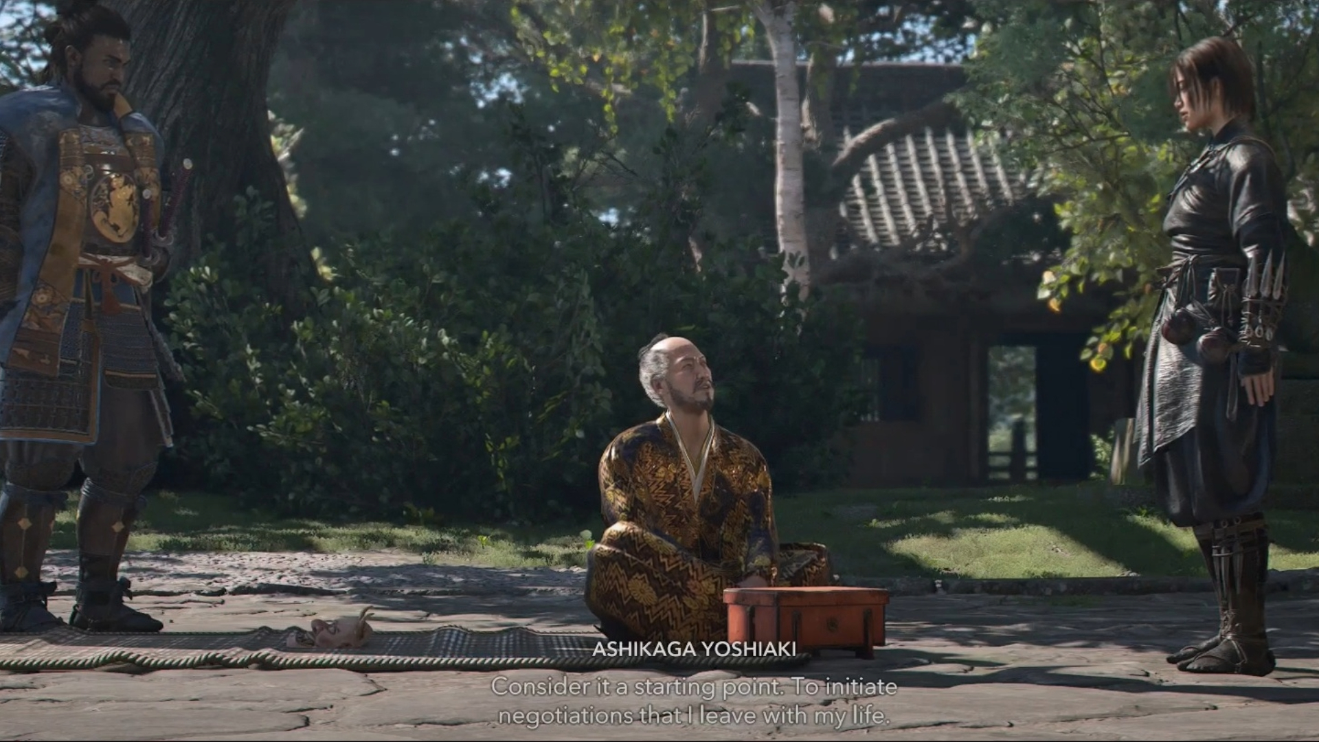 Ashikaga Yoshiake convincing the protagonists to spare him