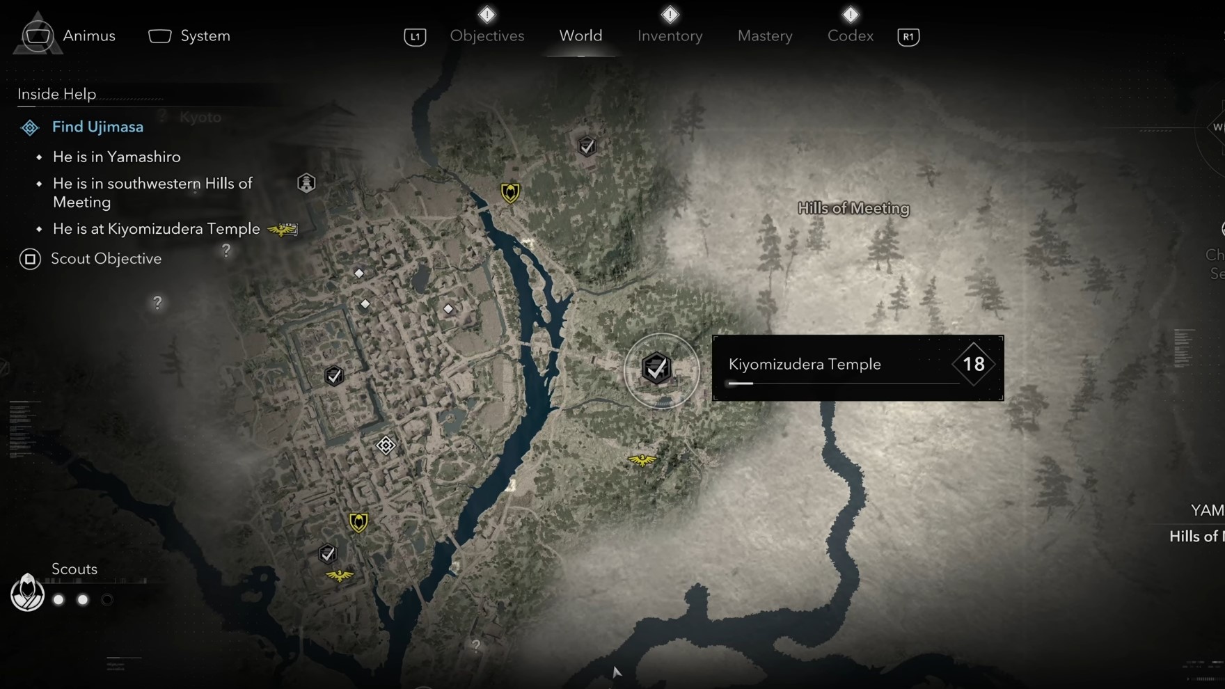 Kiyomizudera Temple location (Image via Ubisoft)
