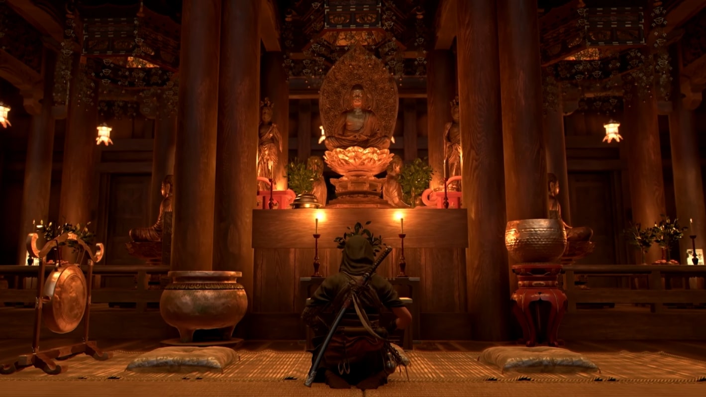 Assassins creed shadows Naoe Praying