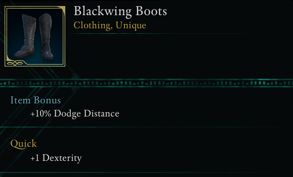 Avowed Blackwing Boots unique footwear tooltip