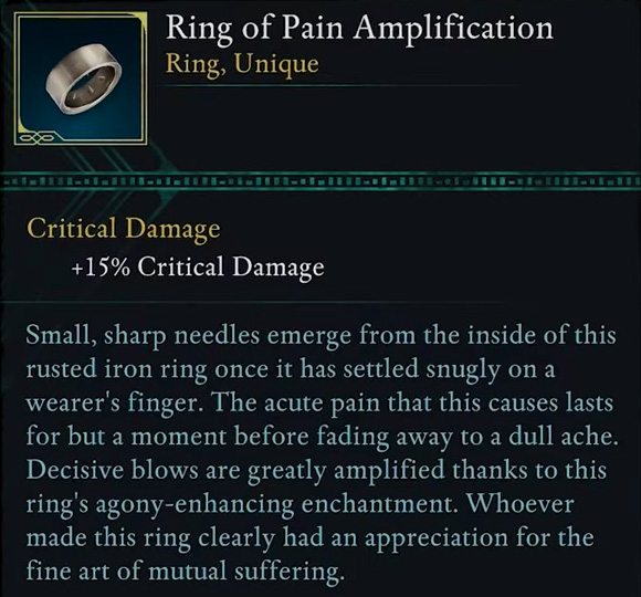 Avowed Ring of Pain Amplification unique accessory tooltip