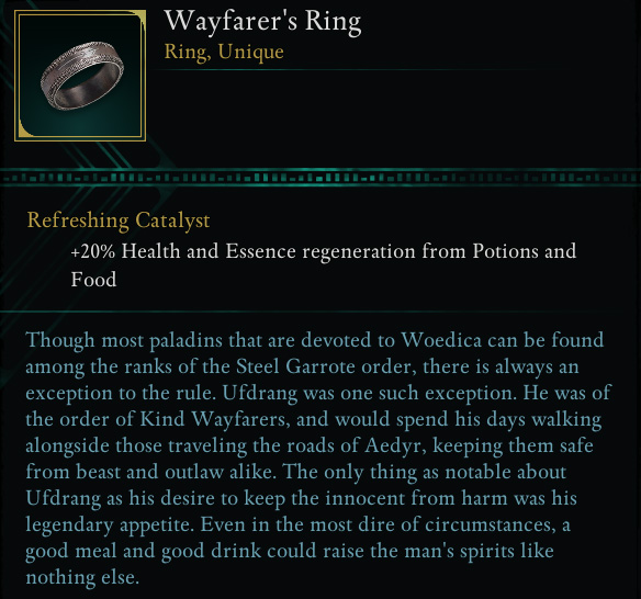 Avowed Wayfarer's Ring unique accessory tooltip