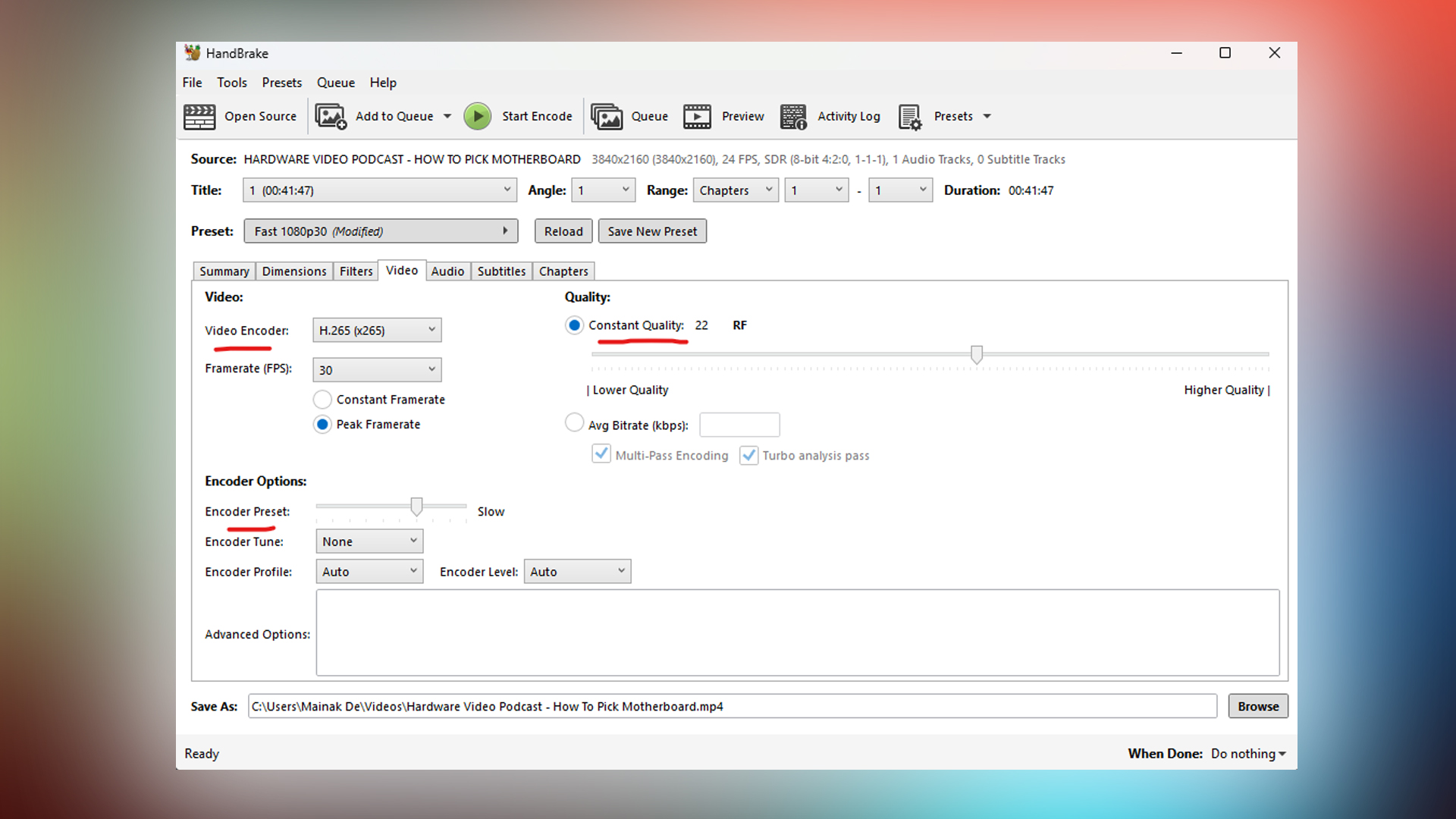 Best handbrake settings for CPU export