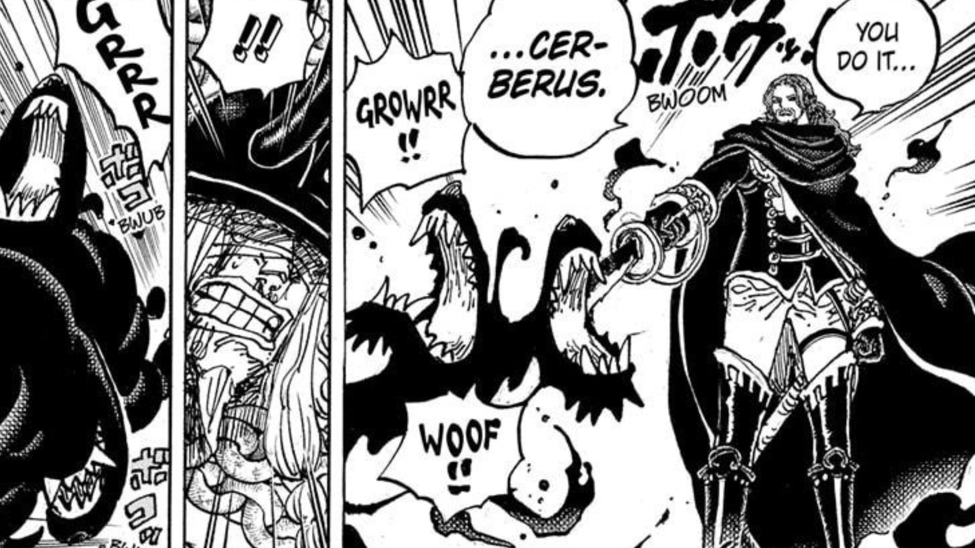 Shamrock using Cerberus as seen in the One Piece manga (Image via Shueisha)