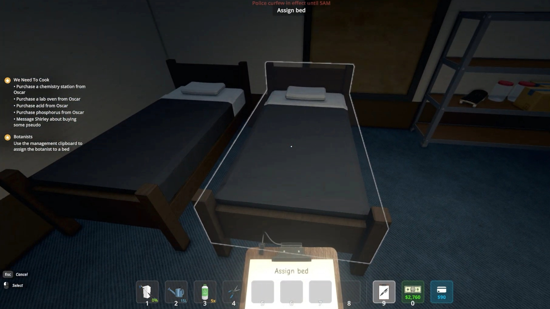 Click on the bed to assign it to the chosen worker