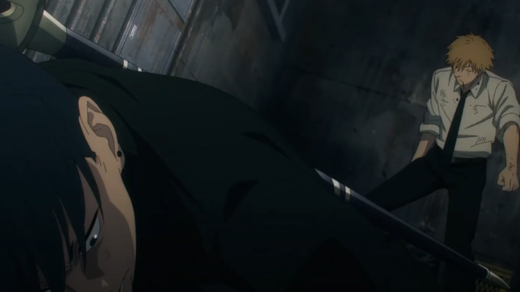 Denji kicks Aki as seen in anime (Image via MAPPA Studio)