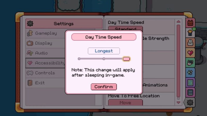 Change day length in accessibility settings (Image via NPC Studio)