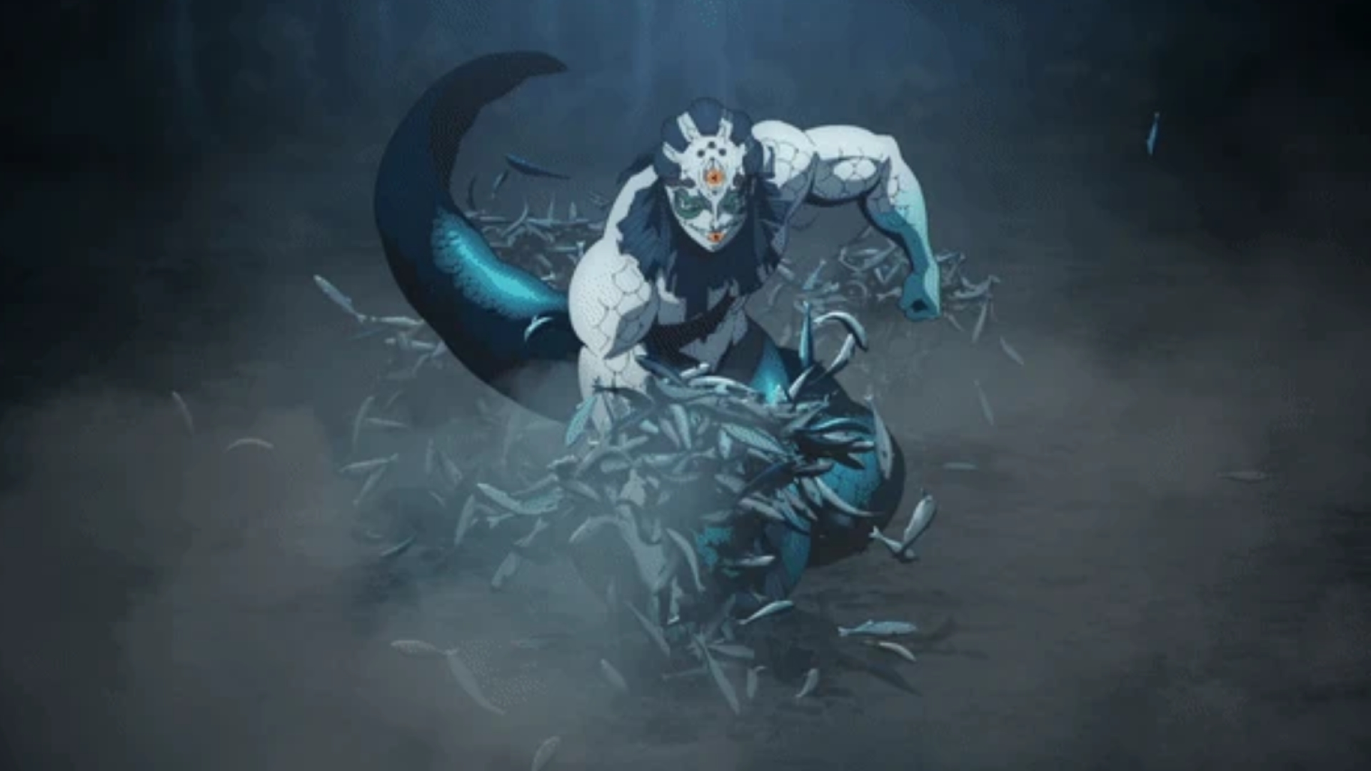Gyokko using his fish transmutation ability in Demon Slayer