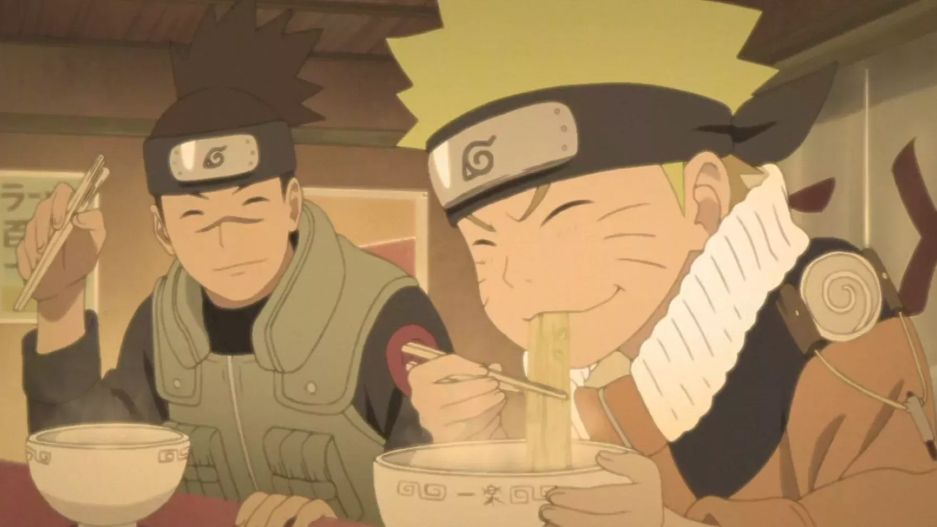 Iruka and Naruto eating Ramen