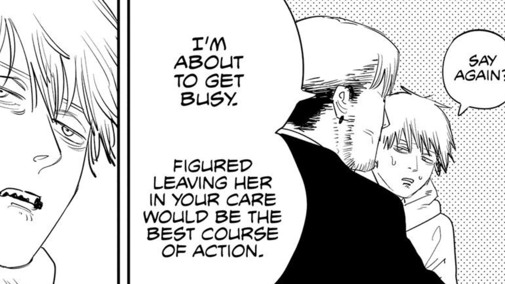 Kishibe gives Nayuta to Denji seen in the manga (Image via Shueisha)