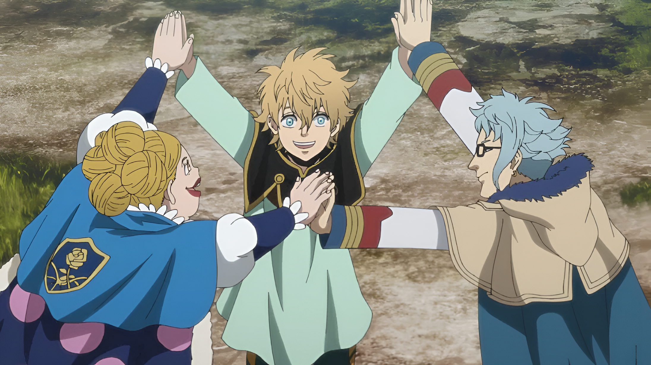 Klaus celebrating as seen in anime (Source: Studio Pierrot)