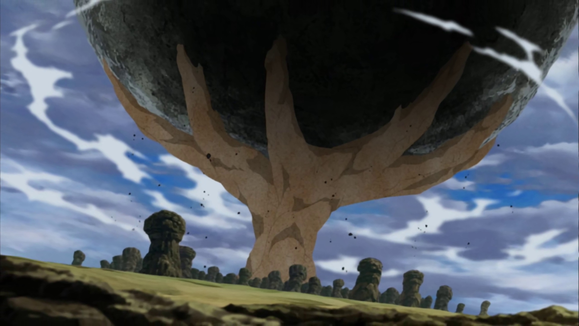 Gaara stopping Madara’s meteor in the Fourth Great Ninja War arc in Naruto