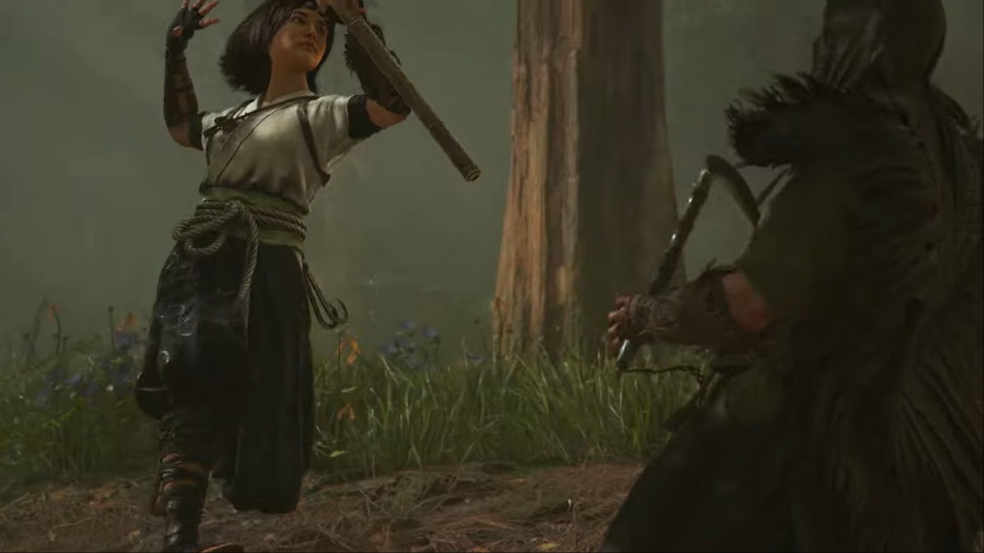 Naoe using the Bō in Claws of Awaji (Image via Ubisoft)