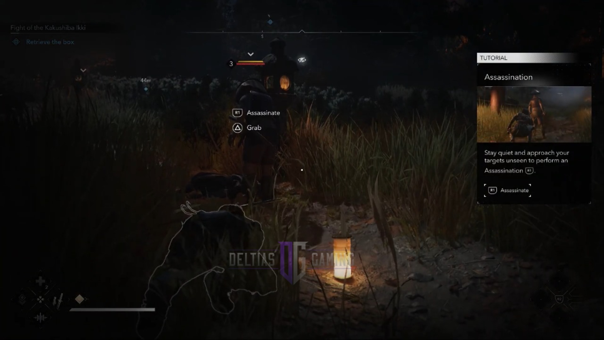 Your first assassination in Assassin’s Creed Shadows (Image via Deltias Gaming, Ubisoft)