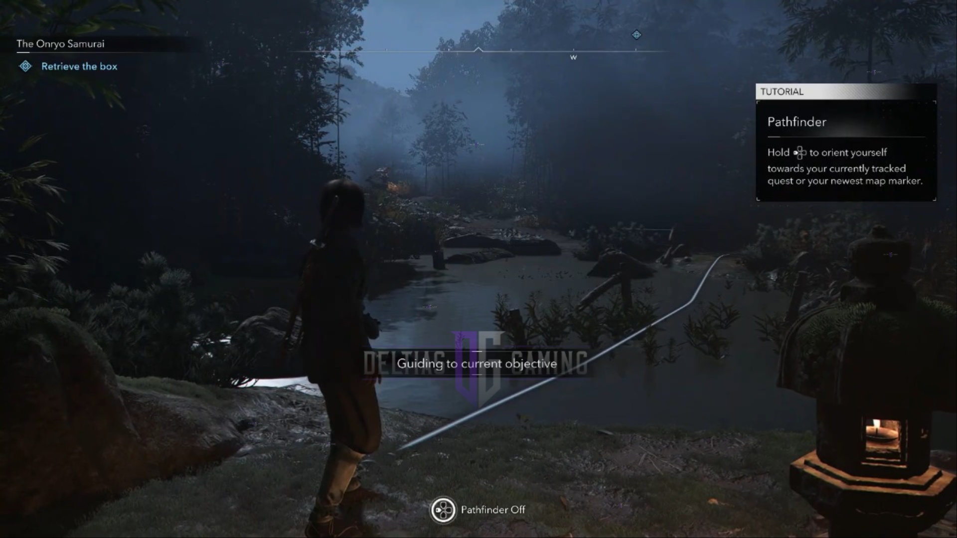 Follow the white line to reach the castle (Image via Deltias Gaming, Ubisoft)