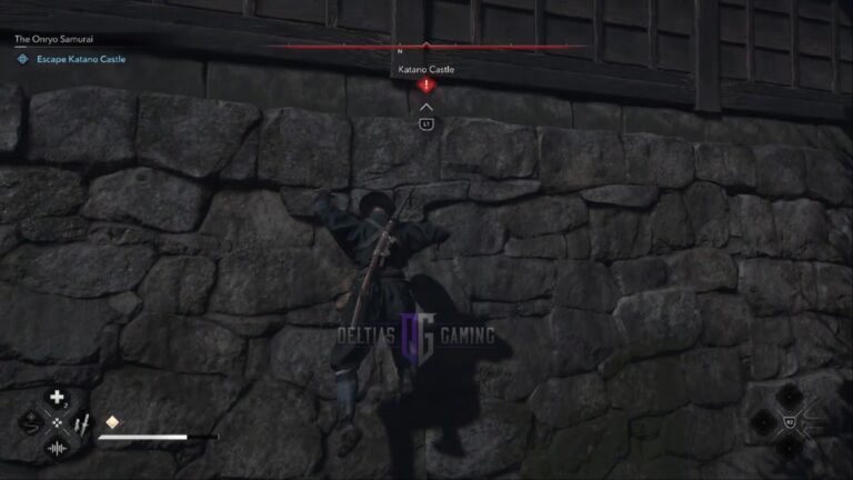 Naoe escaping the Katano Castle (Image via Deltias Gaming, Ubisoft)