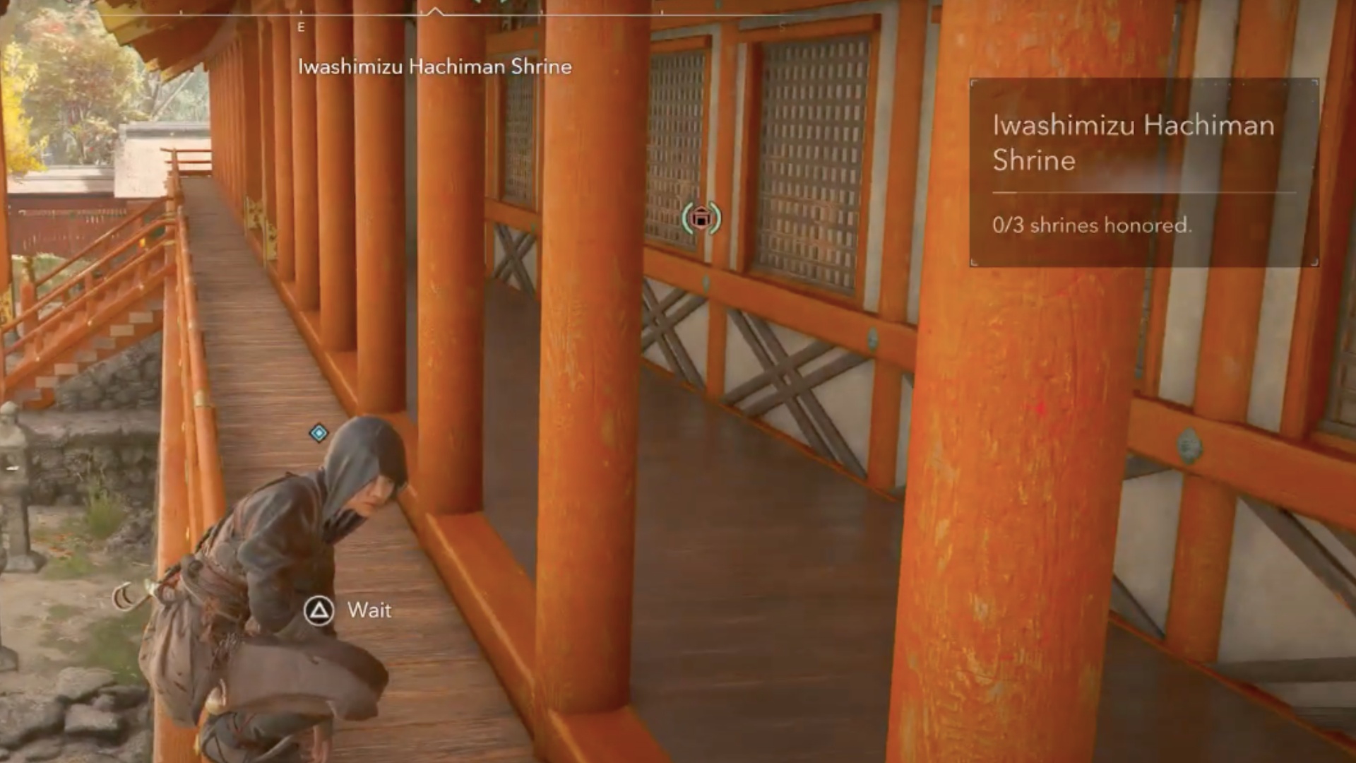Arrive at the Iwashimizu Hashiman Shrine (Image via Ubisoft)