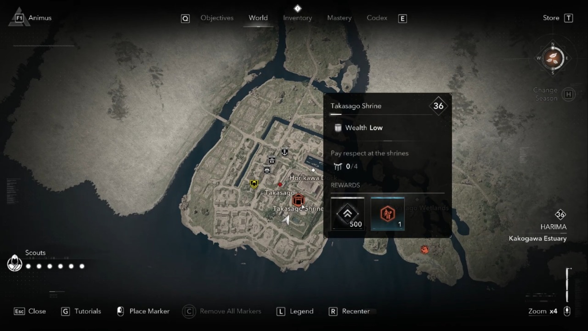 Location of the Takasago Shrine (Image via Ubisoft, YouTube@Wow Quests)