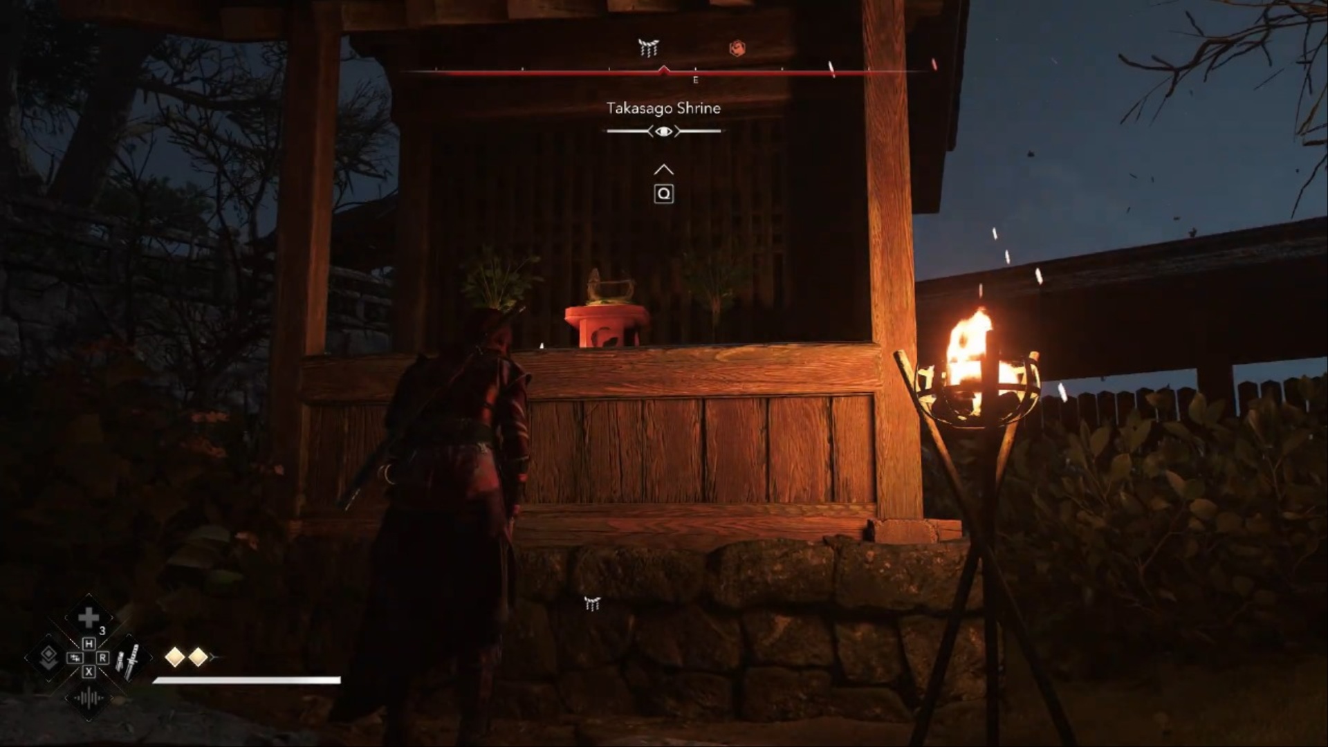 Naoe praying at a smaller shrine (Image via Ubisoft, YouTube@Wow Quests)