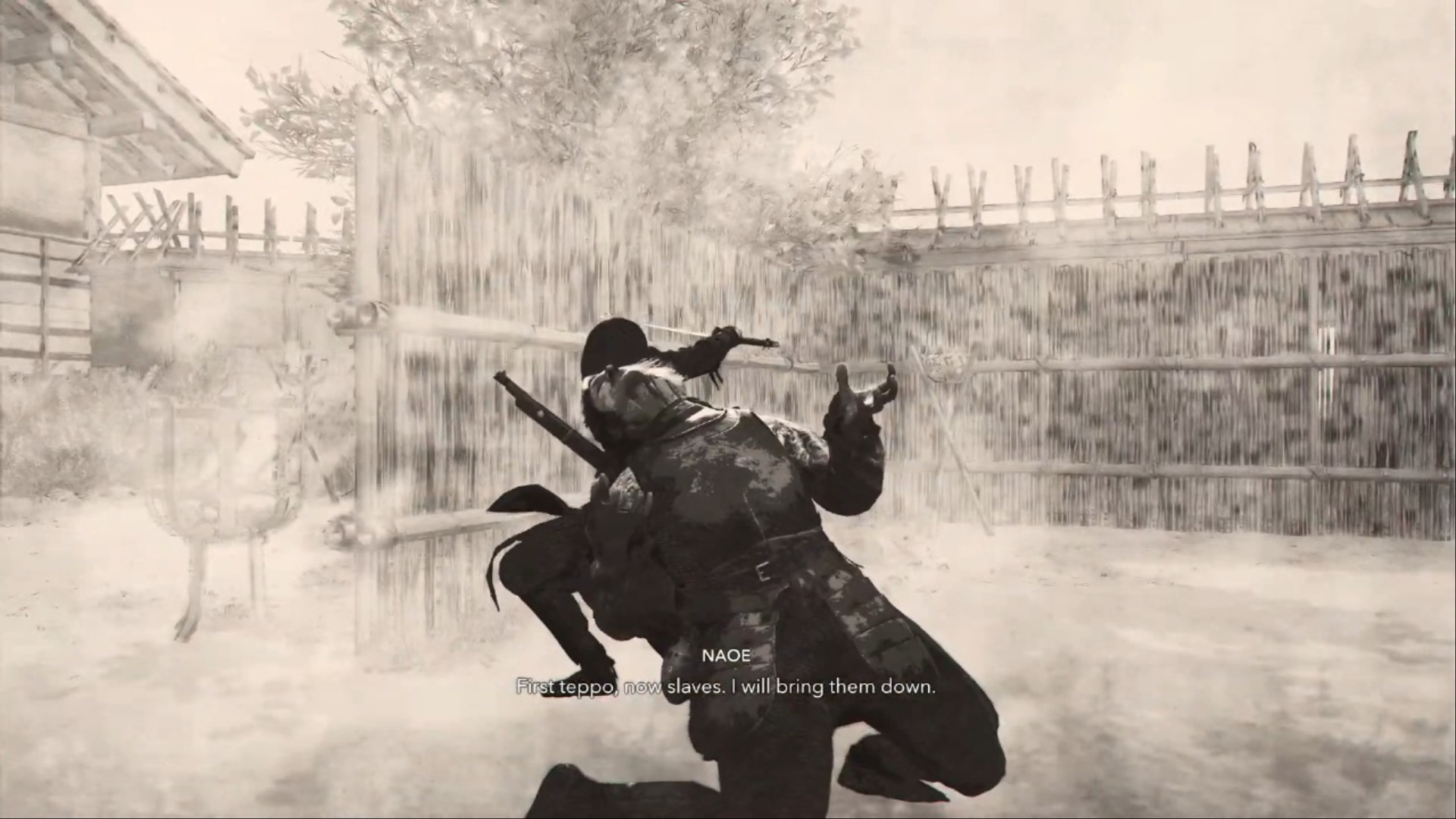 Naoe assassinating the Teppo Merchant (Image via Ubisoft)