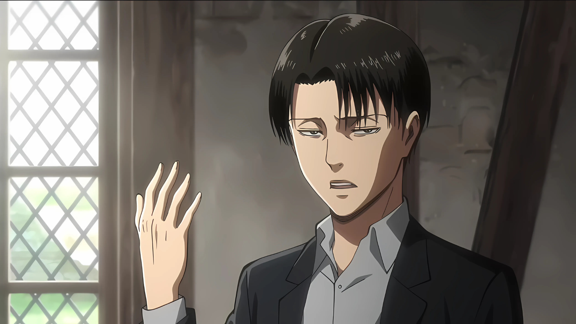 Levi conversing with the workers