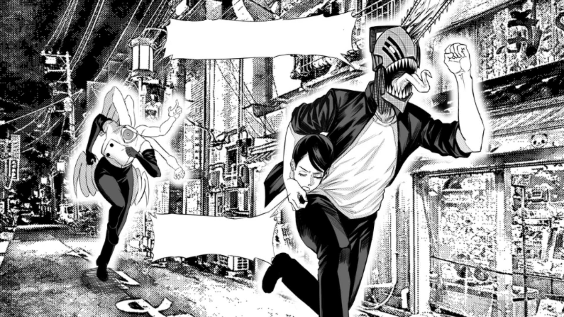 Chainsaw Man running away with the Falling Devil’s head