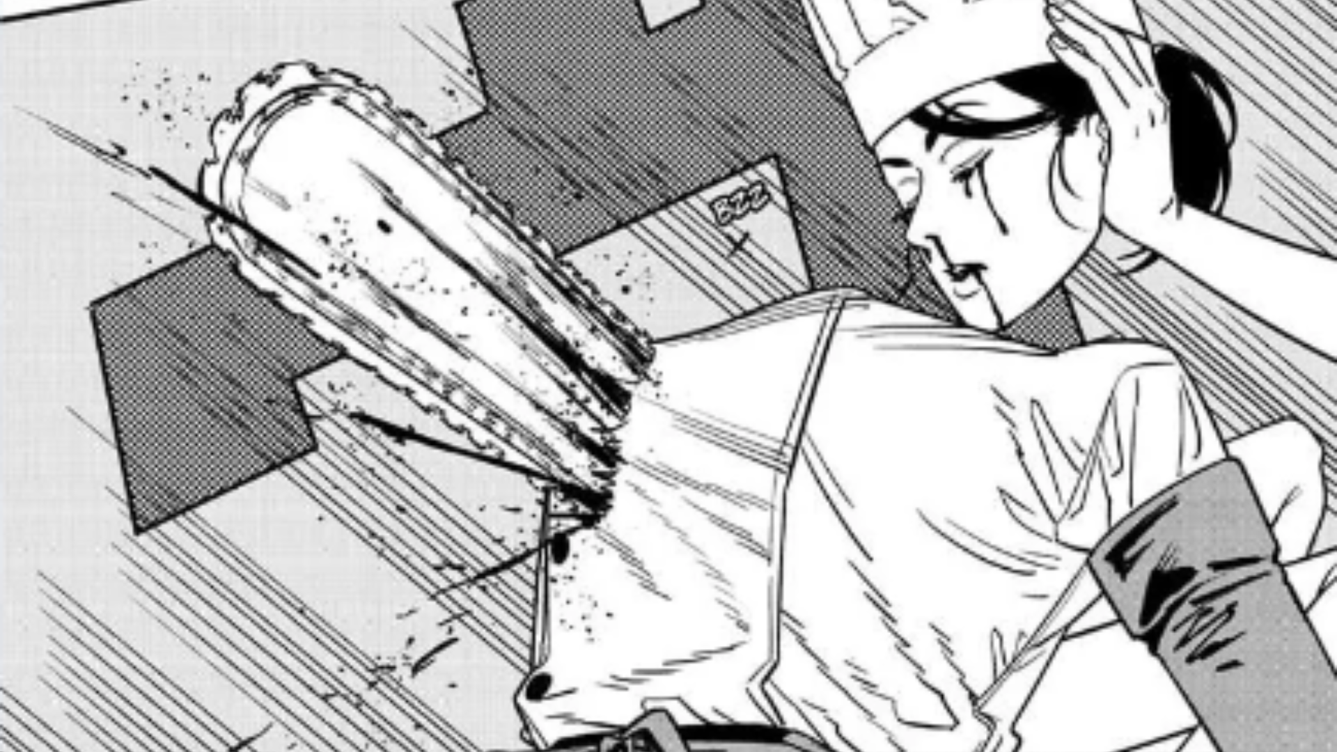 Chainsaw Man cutting through Falling Devil