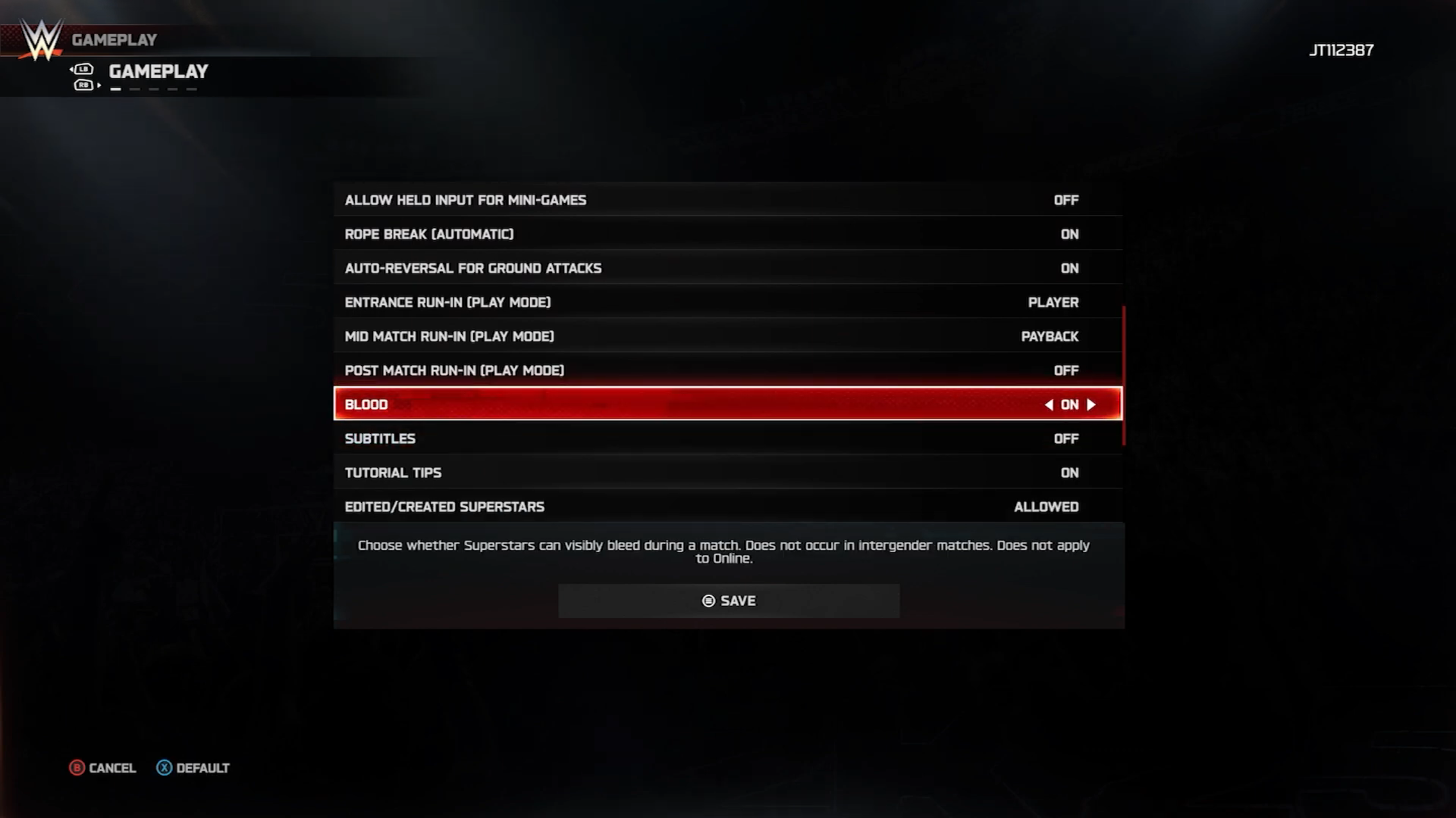 Blood Settings WWE 2k25