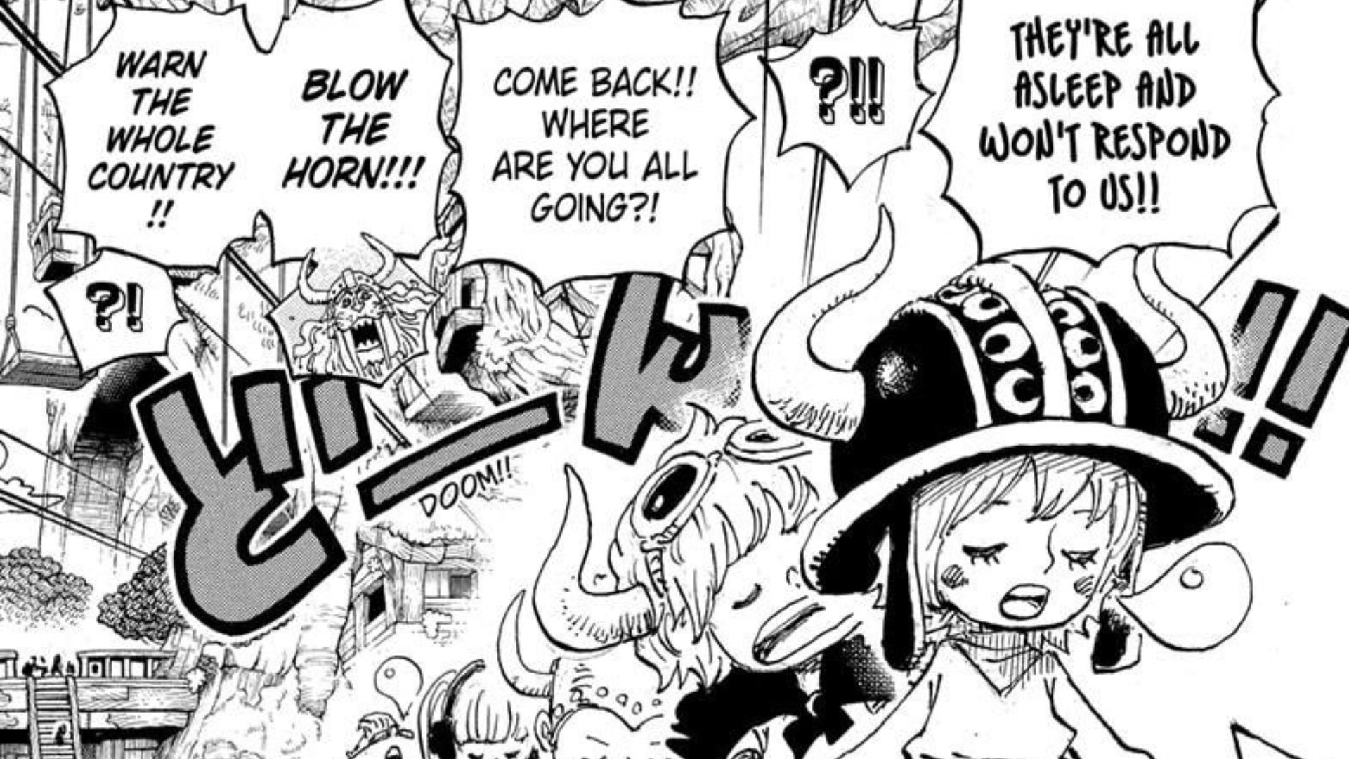 Killingham makes the Giants' children sleep as seen in the One Piece manga (Image via Shueisha)