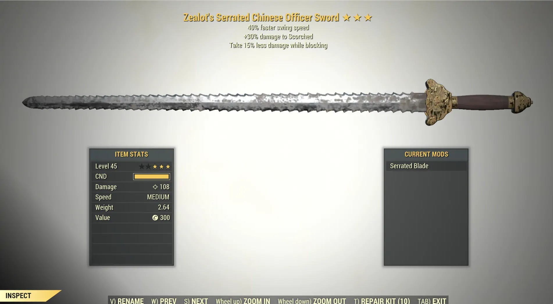 chinese officer sword fallout 76