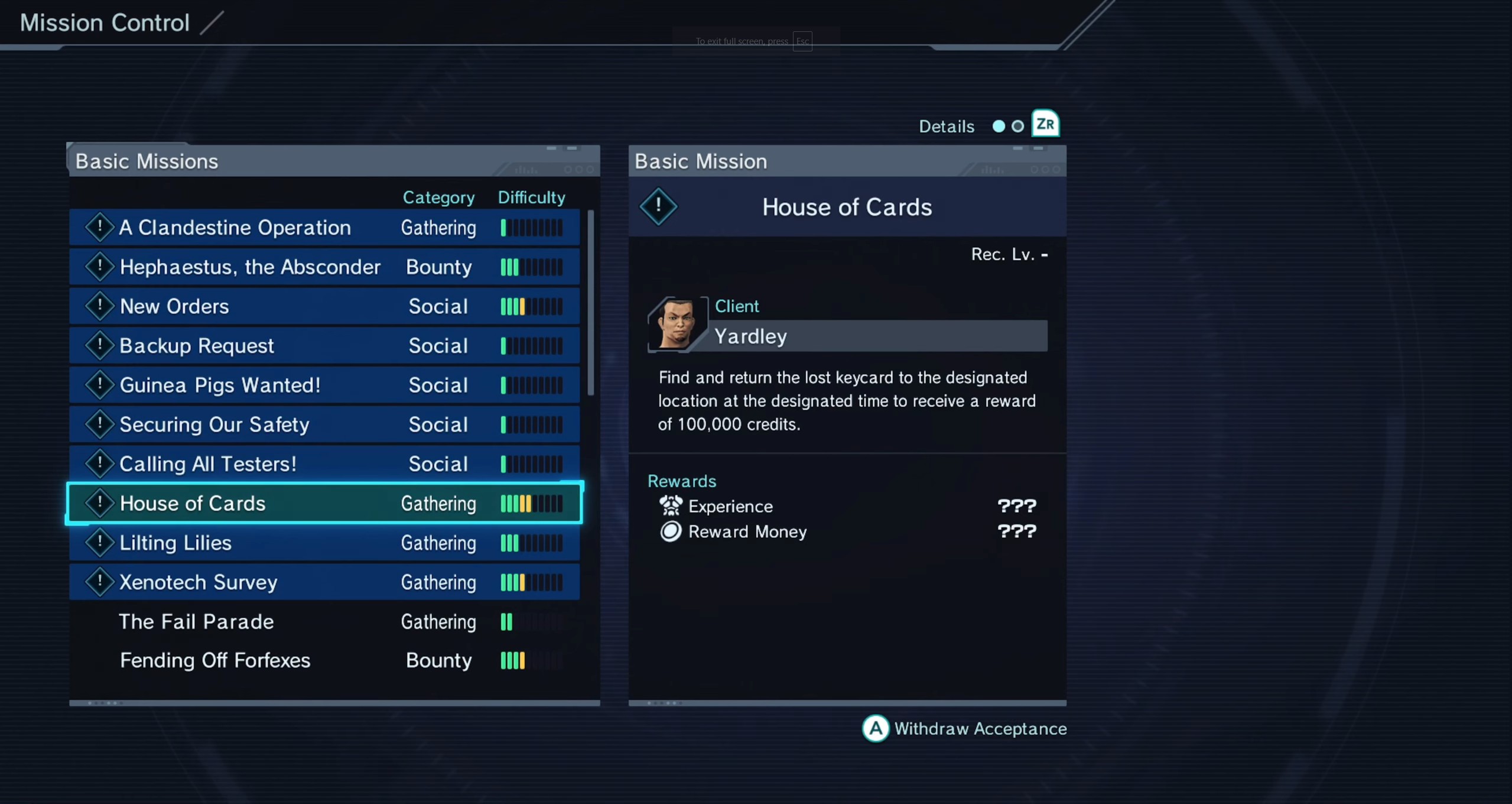 house of cards mission xenoblade chronicles x